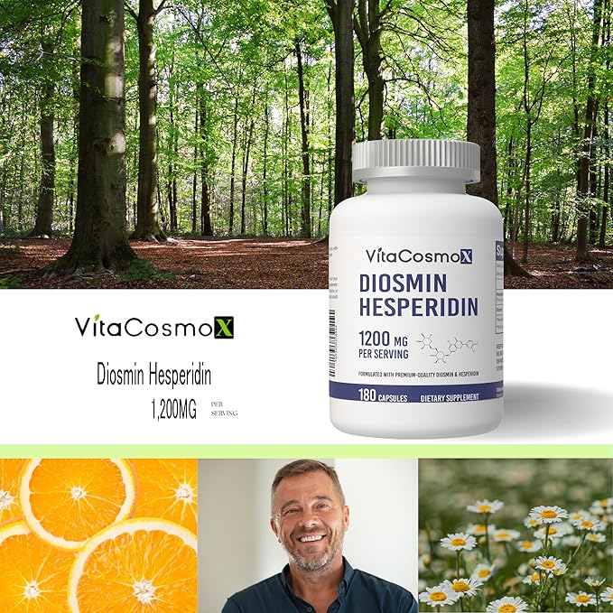 Diosmin Hesperidin 1200 mg Complex 180 Capsules Citrus Bioflavonoids Rich Fruit Extract 100% Vegetarian Non-GMO &amp Gluten Free Diosmin Supplement with Max Strength - 2 Packs