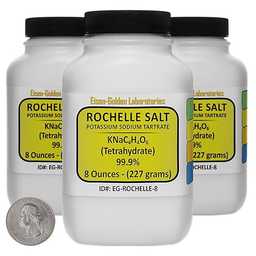 Potassium Sodium Tartrate [Rochelle Salt] 99.9% USP Grade Powder 1.5 Lb in Three Space-Saver Bottles