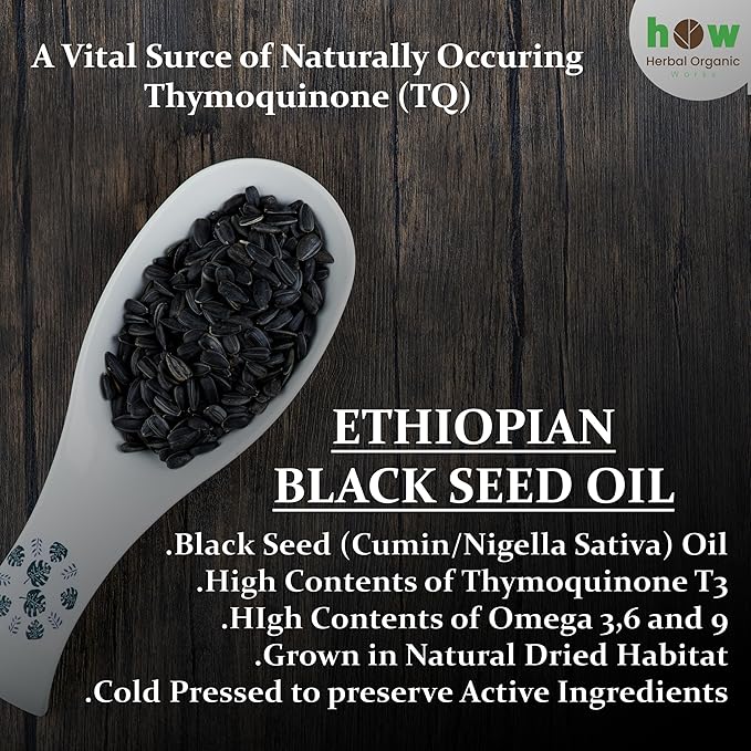 Ethiopian Black Seed Oil 16oz – Cold Pressed Nigella Sativa | High Thymoquinone 3.45% Black Cumin Seed Oil | 100% Pure Unrefined Liquid | Immune Skin Hair &amp Digestive Support | Large Glass Bottl