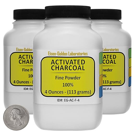 Activated Charcoal [C] 100% ACS Grade Fine Powder 12 Oz in Three Space-Saver Bottles