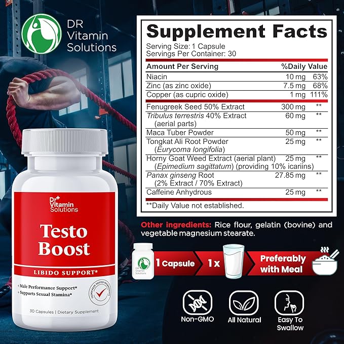 DR VITAMIN SOLUTIONS Thermogenic Fat Burner Brazilian Lean 60 Capsules and Dr. Vitamin Testo Boost Supplement for Men 30 Capsules