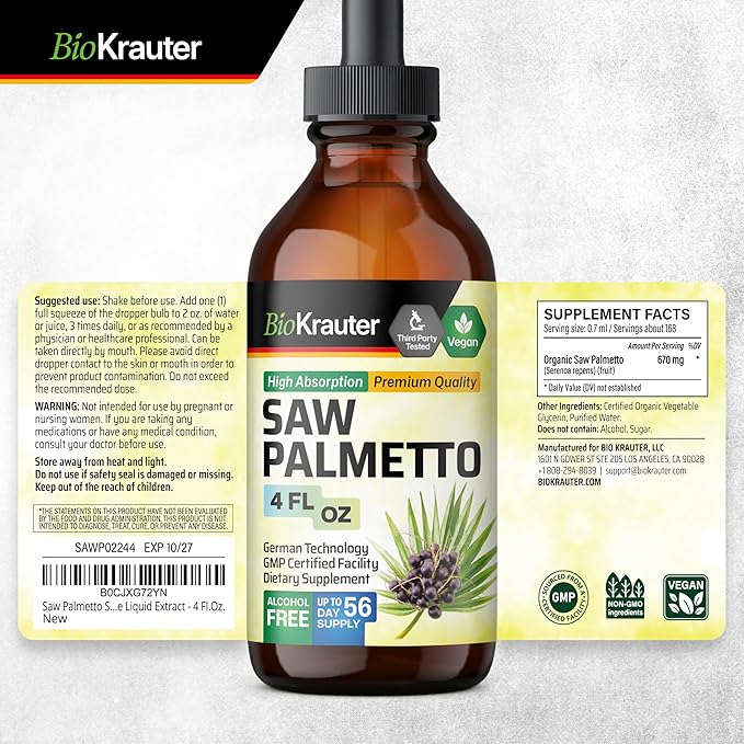BIO KRAUTER Hyaluronic Acid 60 Gummies &amp Saw Palmetto Tincture 4 Fl. Oz.