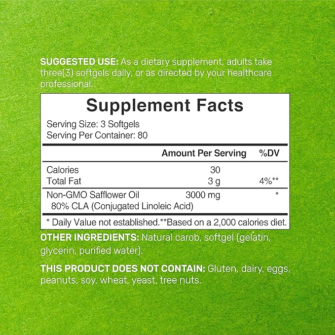 Ultra Strength CLA 3000mg | 240 Softgels Active Conjugated Linoleic Acid from Safflower Oil