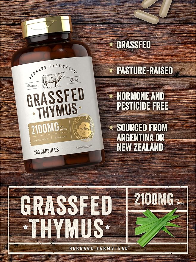 Carlyle Grass Fed Beef Thymus Bovine Supplement | 2100mg | 200 Capsules | Pasture Raised Non-GMO Gluten Free | by Herbage Farmstead
