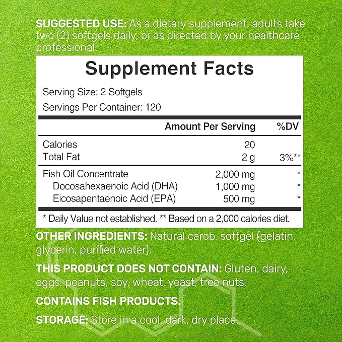 DHA Supplements | 240 Softgels Burpless Lemon Flavor DHA 1000mg + EPA 500mg Wild Caught Fish Rich in Omega-3s Mercury Free Non-GMO Support Brain Heart &amp Joint Health