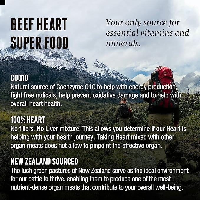 One Earth Health Grass Fed Beef Heart - New Zealand Sourced Heart. 3000mg per Serving 200 Count