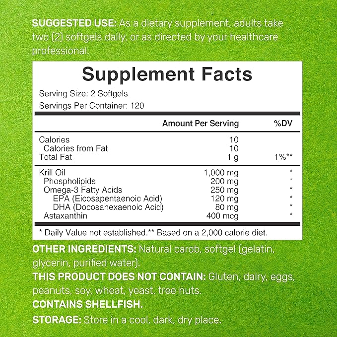 DEAL SUPPLEMENT Antarctic Krill Oil 1000mg Per Serving 240 Softgels – Mercury Free No Fishy Taste – Rich in Omega-3s EPA DHA Astaxanthin &amp Phospholipids – Non-GMO No Gluten